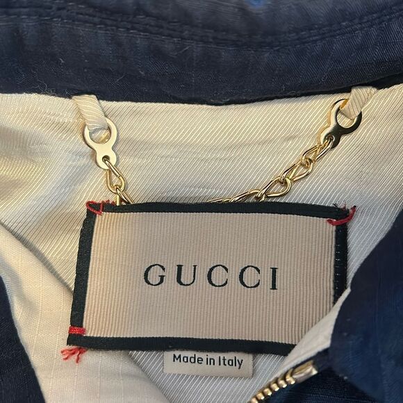 GUCCI navy blue logo appliqué bomber jacket - Picture 12 of 15